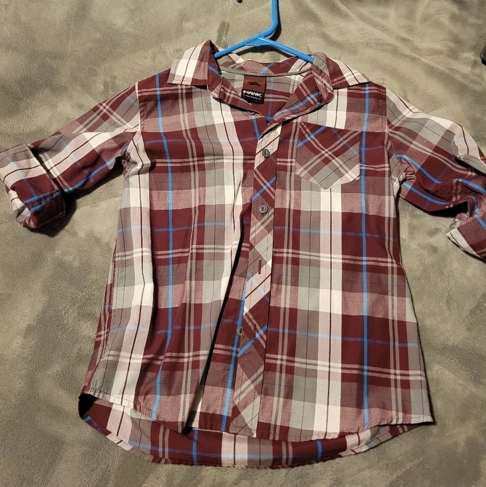 Red and White‎ Plaid Boys Casual Button Down size Small